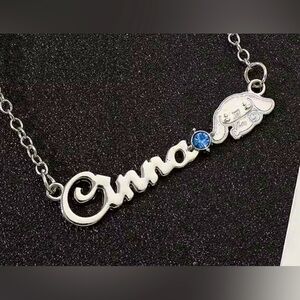 Cinnamoroll Engraved Nameplate Necklace Silver Blue Gemstone Sanrio Character